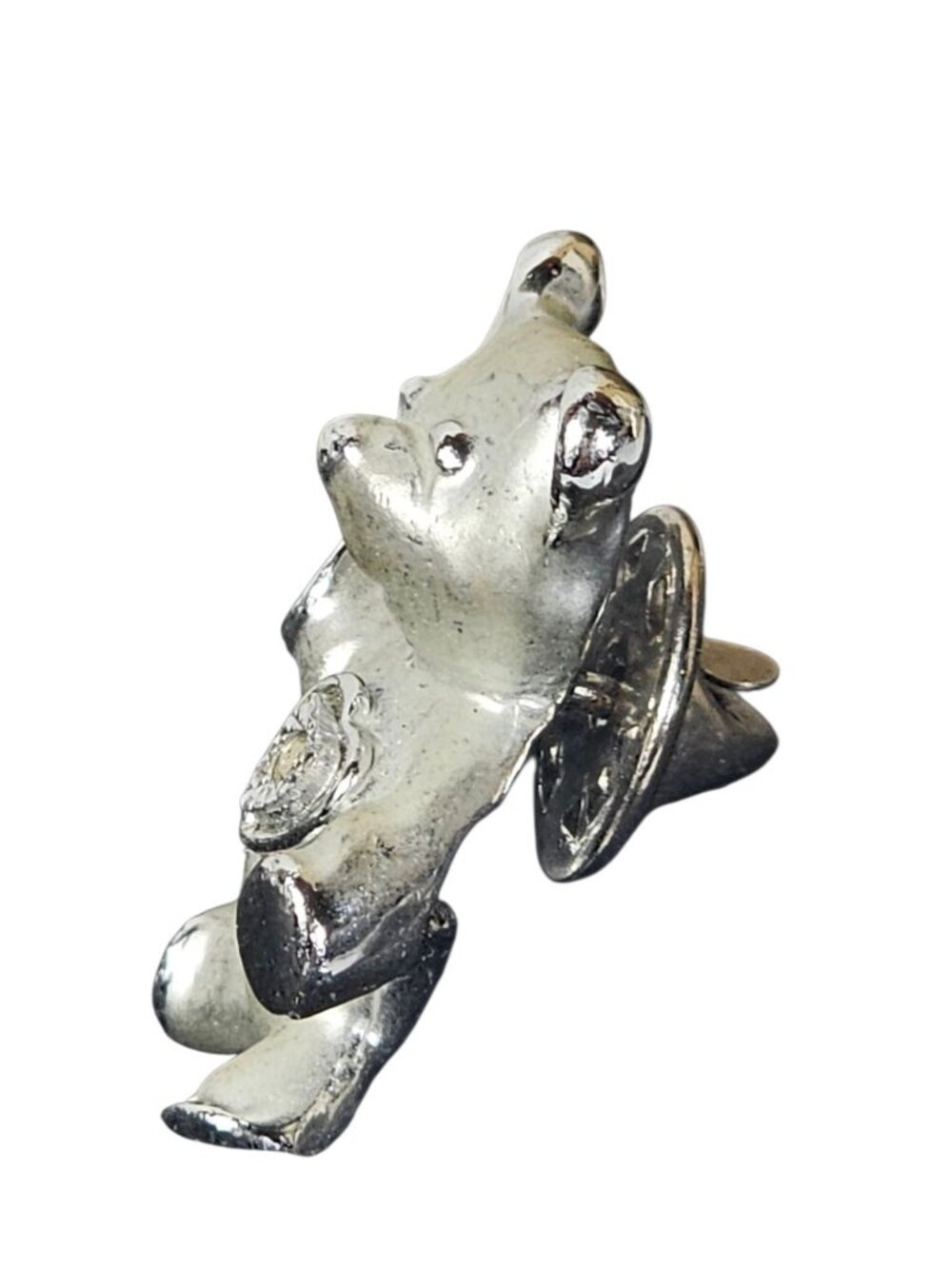 Vintage Signed Gigi Giusti Teddy Bear Pin Brooch Heart Matte Silver Tone - Picture 6 of 8
